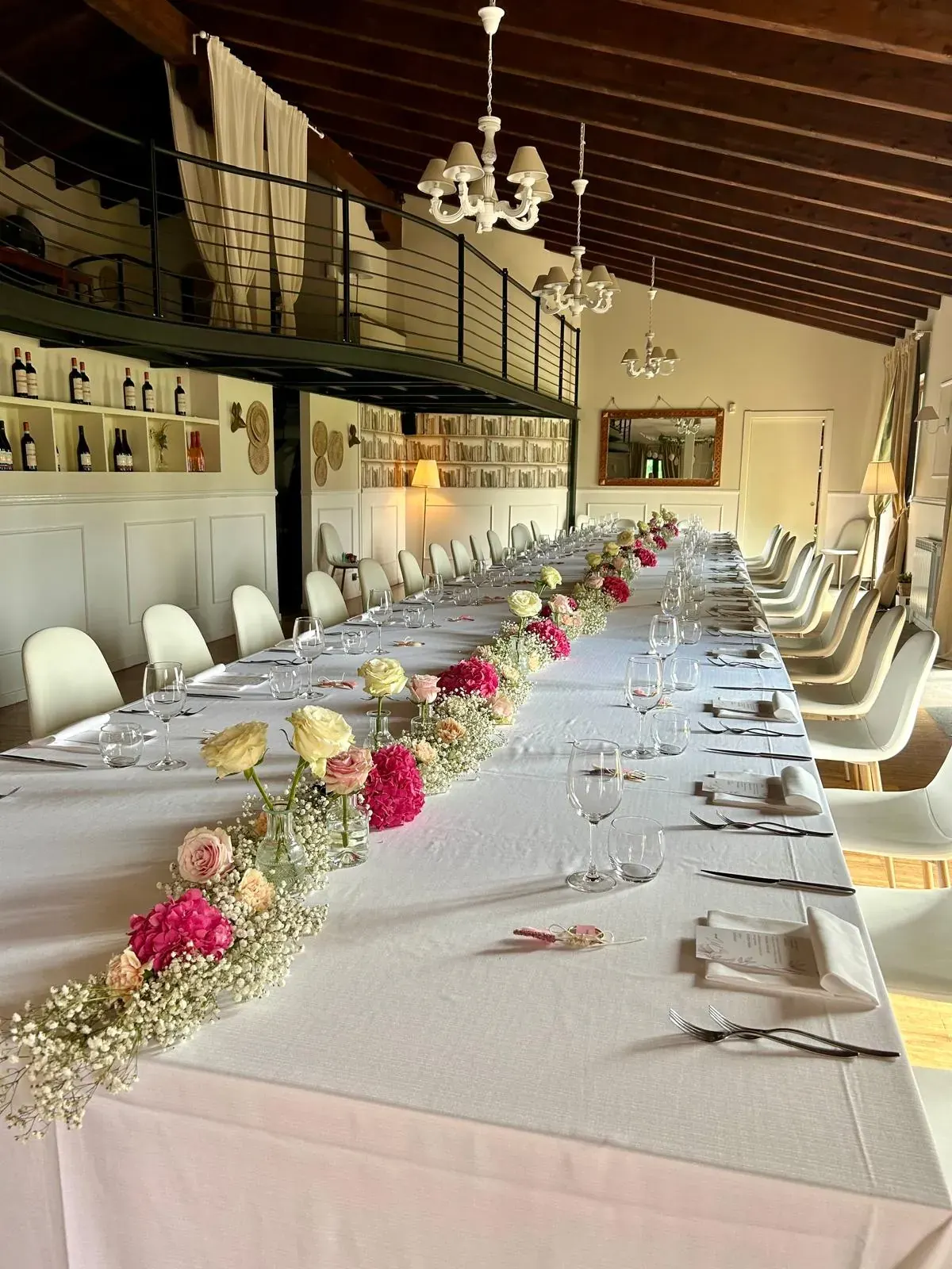 Tavolo del ricevimento con decorazioni floreali